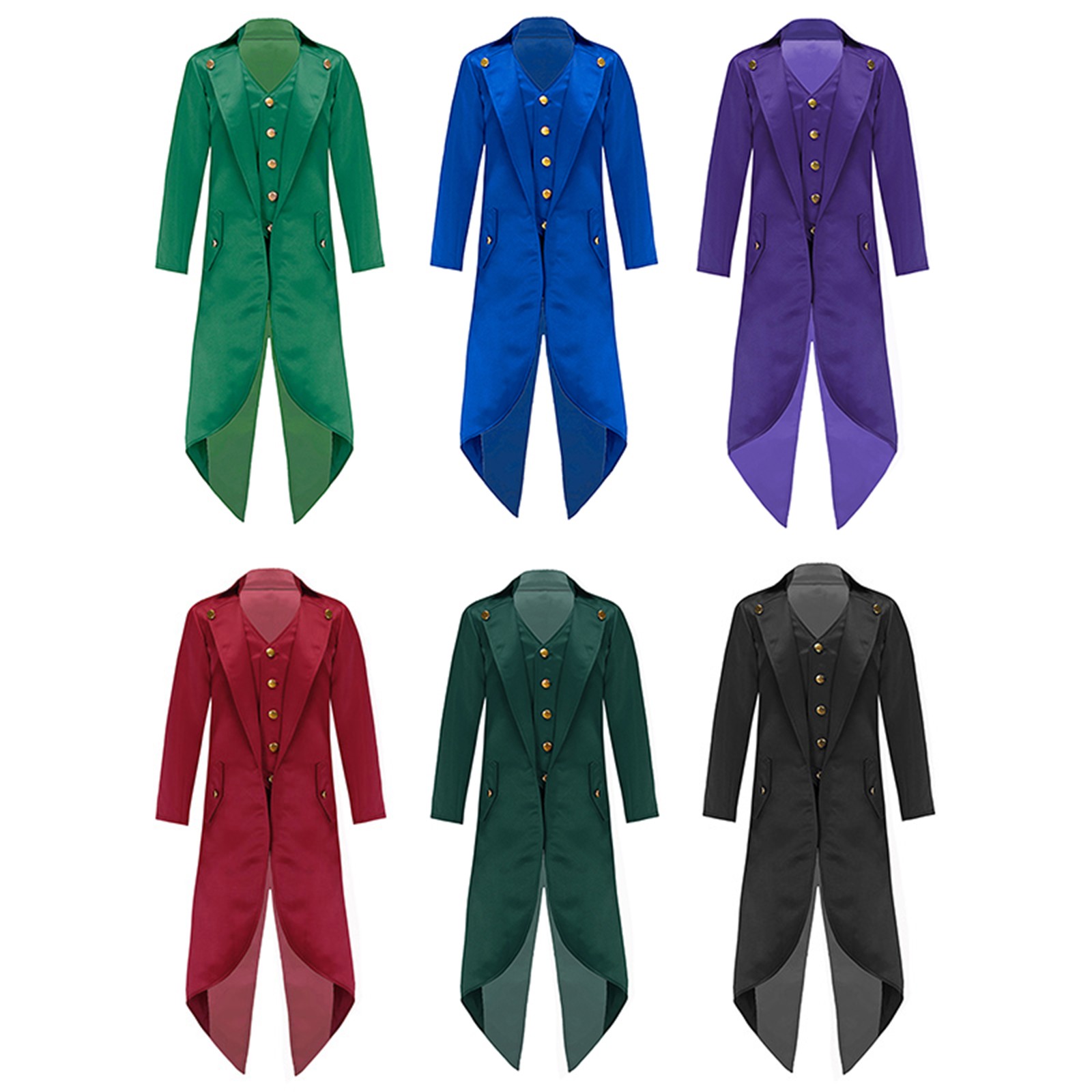 US Unisex Kids Overcoat Vampire Tailcoat Retro Jacket Cosplay Gold Buttons Party