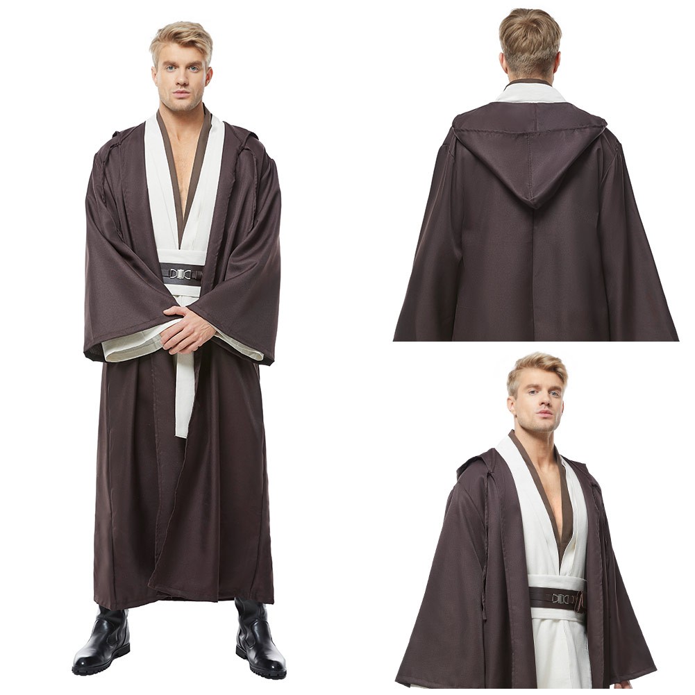 Adult Obi-Wan Kenobi Jedi Knight Master Cloak Robe Halloween Costume Outfit Mens