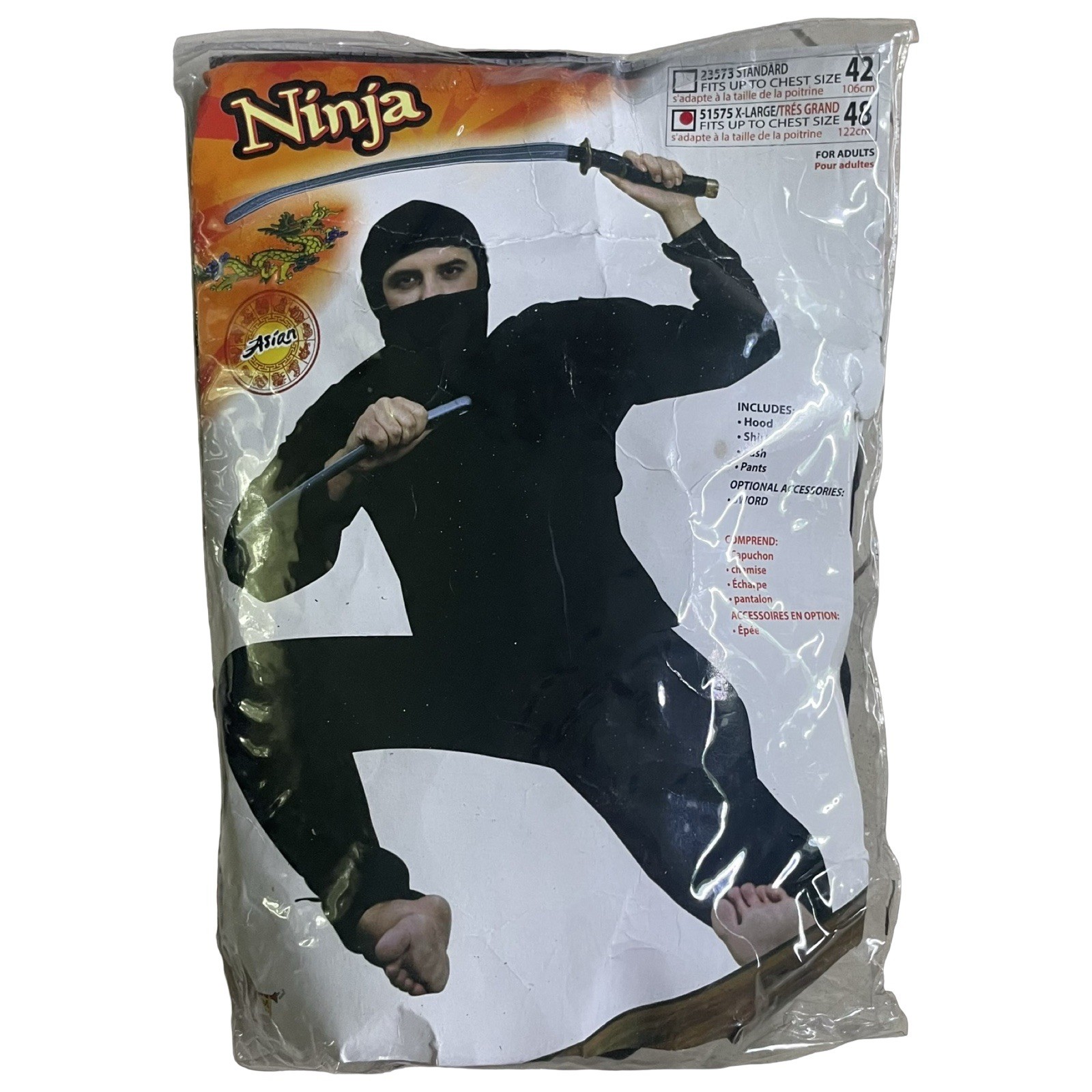 Black Ninja Costume Adult Size XL Halloween Fancy Dress