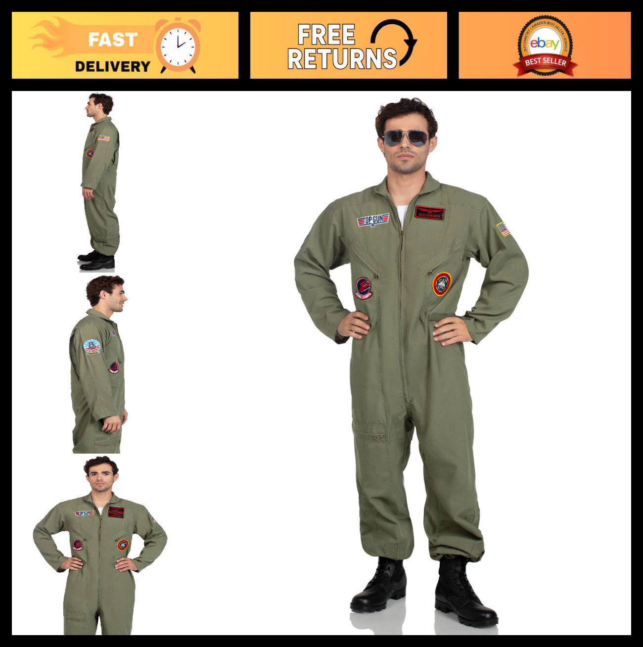Men’s Top Gun Flight Suit Costume – Licensed Pilot Outfit for Parties & Hallowee