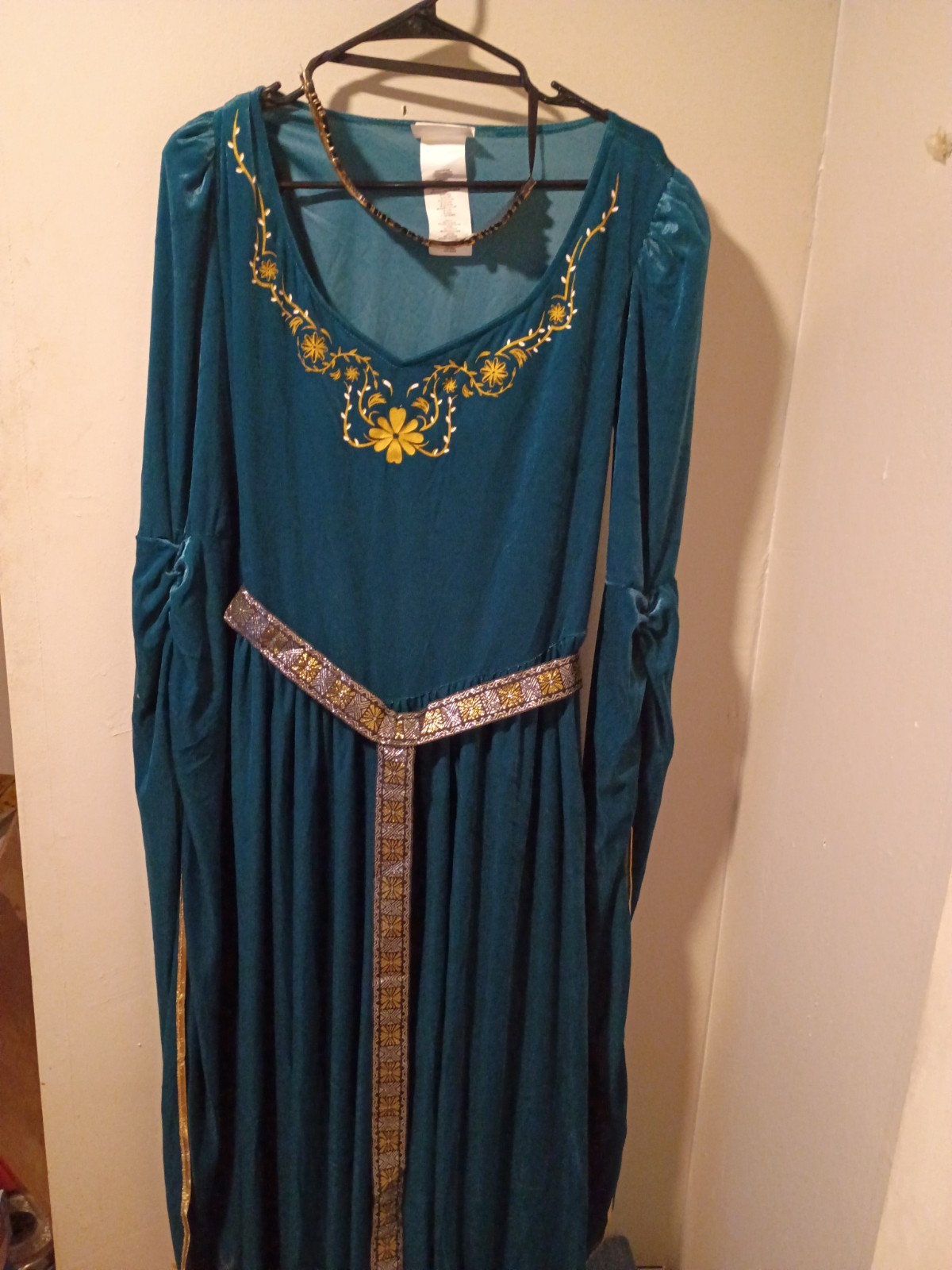 RENAISSANCE MEDIEVAL FESTIVAL Teal & Gold Embellished Dress & Crown Costume LGE