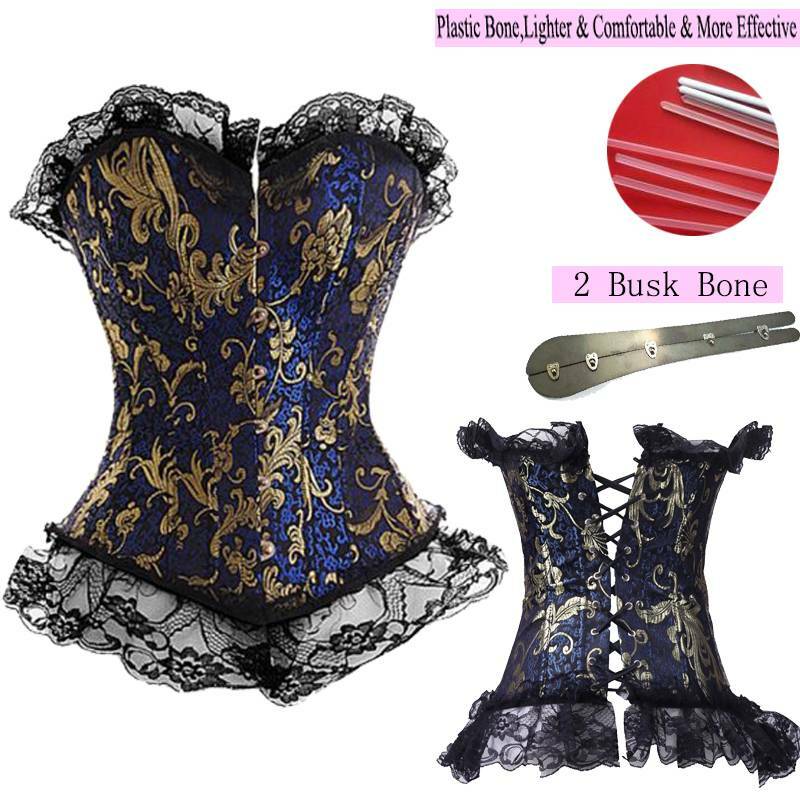 Womens Bustier Corset Brocade Burlesque Basque Fancy Dress Lingerie