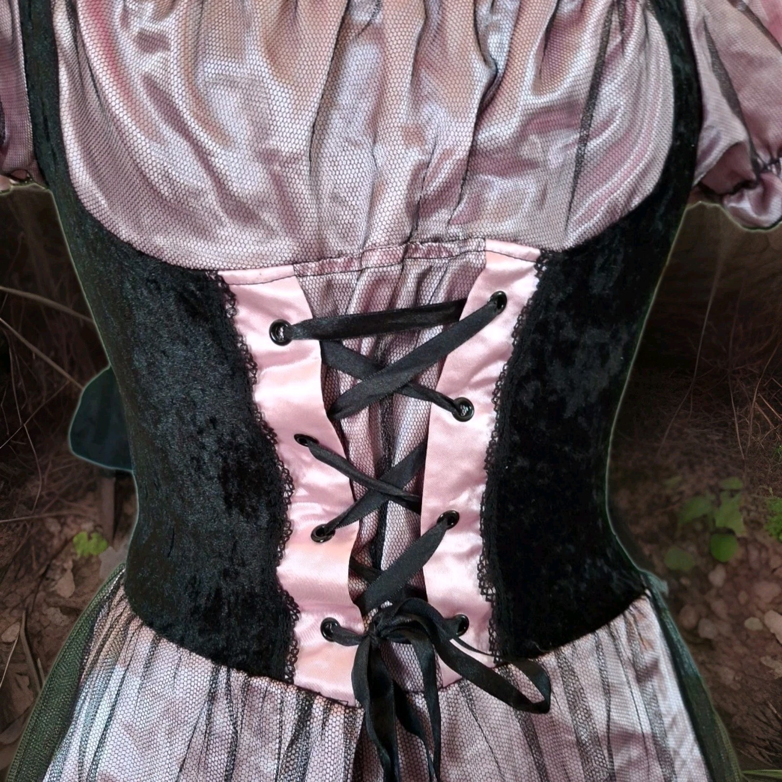 Halloween Sexy Goth Witch Anime Doll O/S Black & Pink Bo Peep Milkmaid Coquette