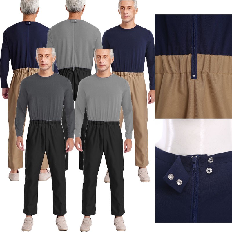 Men Sleepwear Elderly Loungewear Bedridden Jumpsuit Daily Wear Clothing Casual