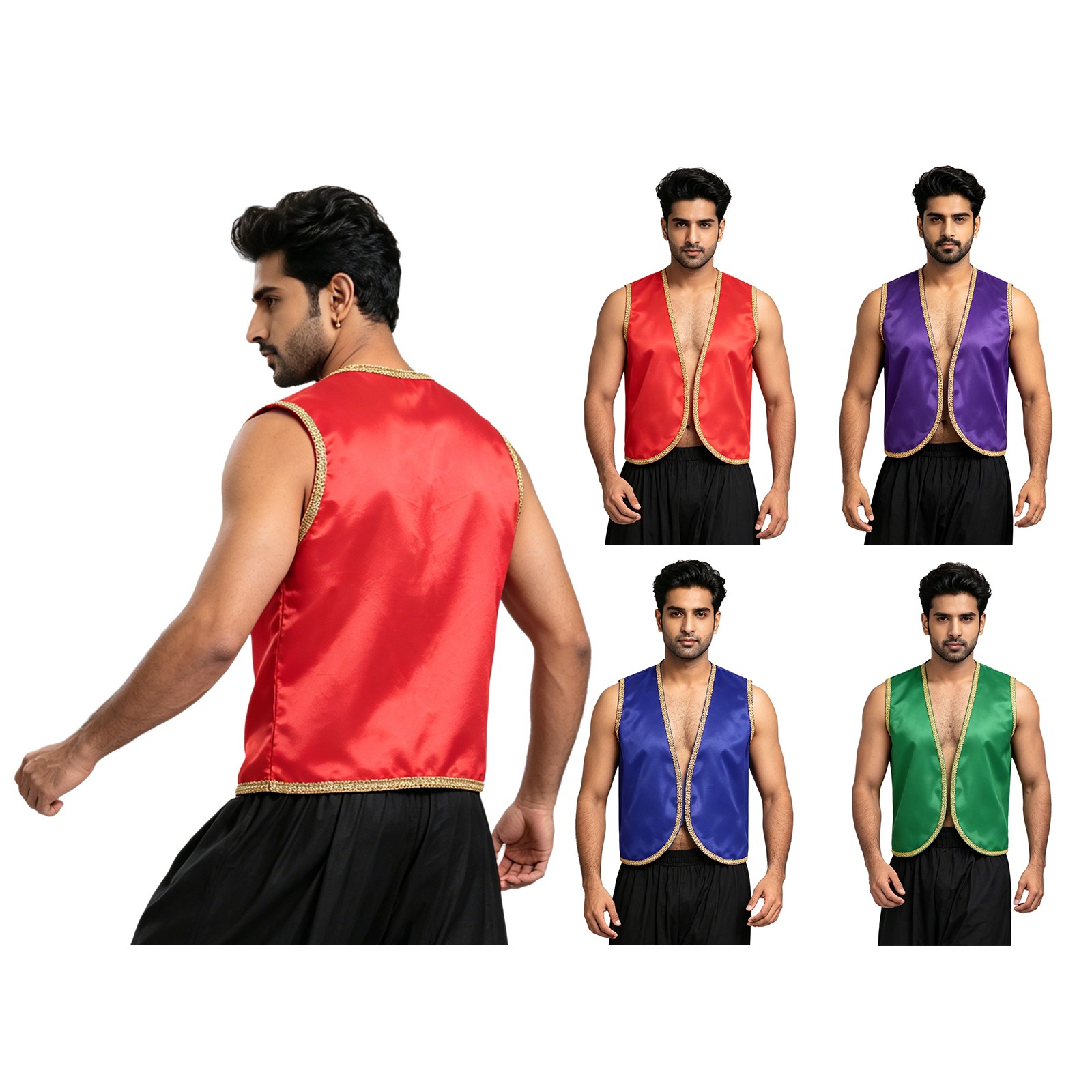 US Mens Arabian Prince Costume Satin Sleeveless Vest Waistcoat Halloween Xmas