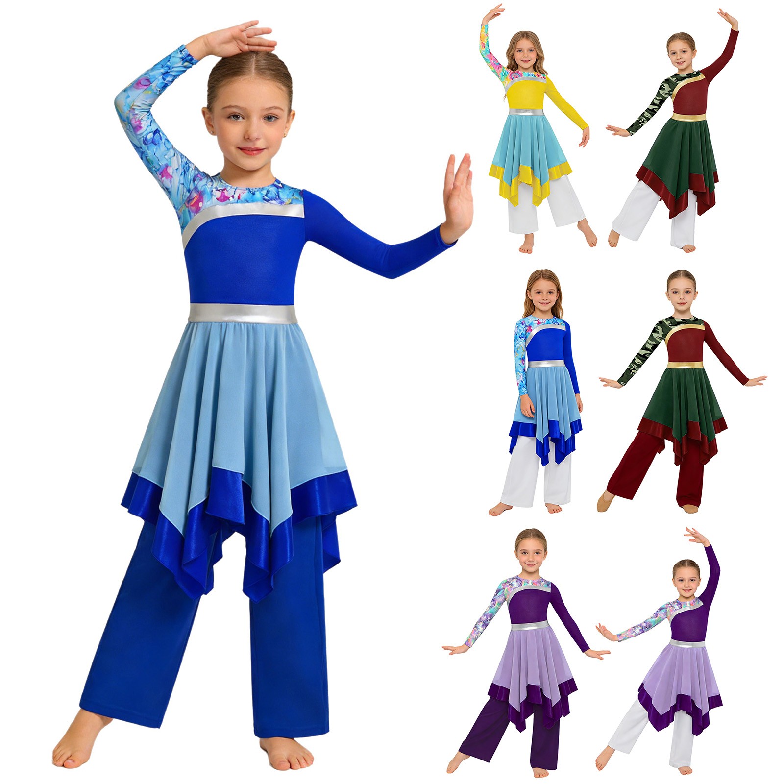 US YiZYiF Girls Worship Costume With Wide Leg Pants Lyrical Praise Dance Dress