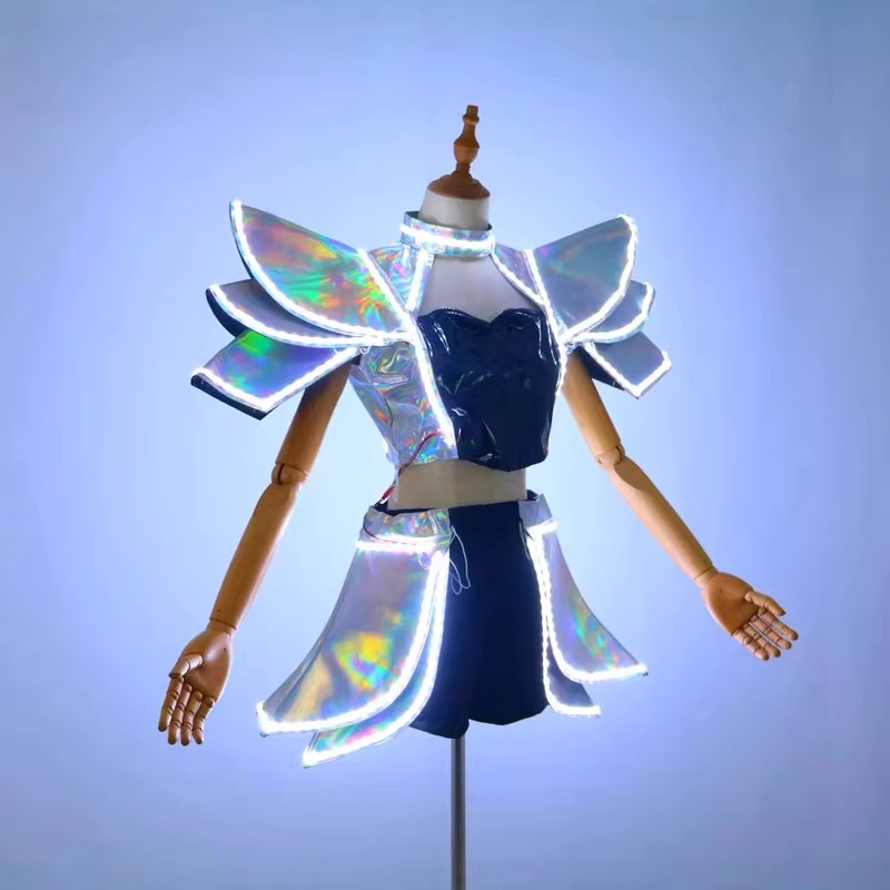 Remote Control LED Luminous Bar DJ Stage Costume Woman’s Costume Tops Pants Set