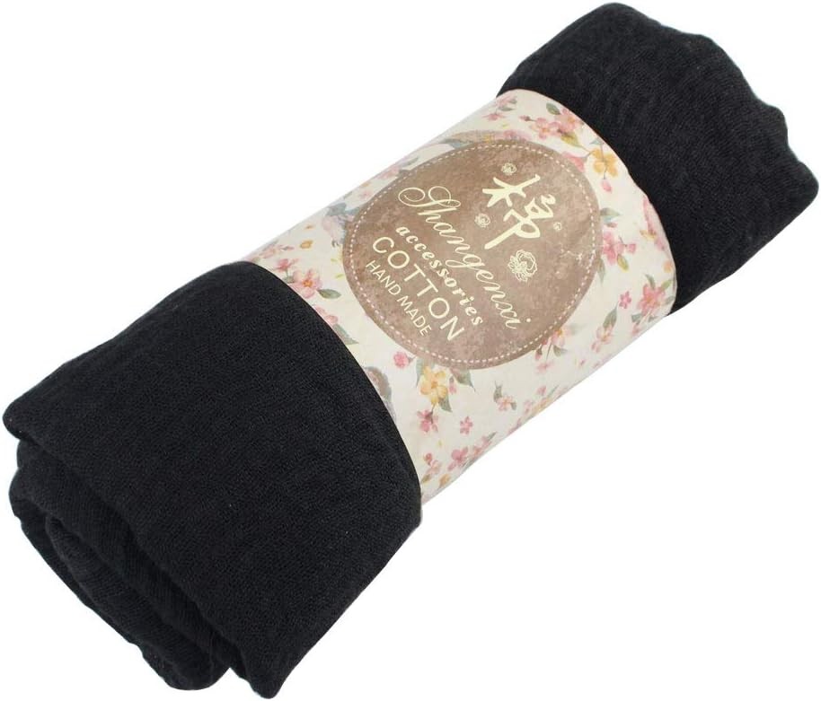 Women Summer Cotton Blend Crinkle Vintage Soft Long Scarf Linen Beach Black