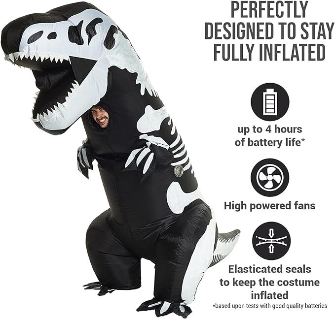 Inflatable Skeleton T-Rex Costume Adult Scary Dinosaur Blow Up Suit Halloween