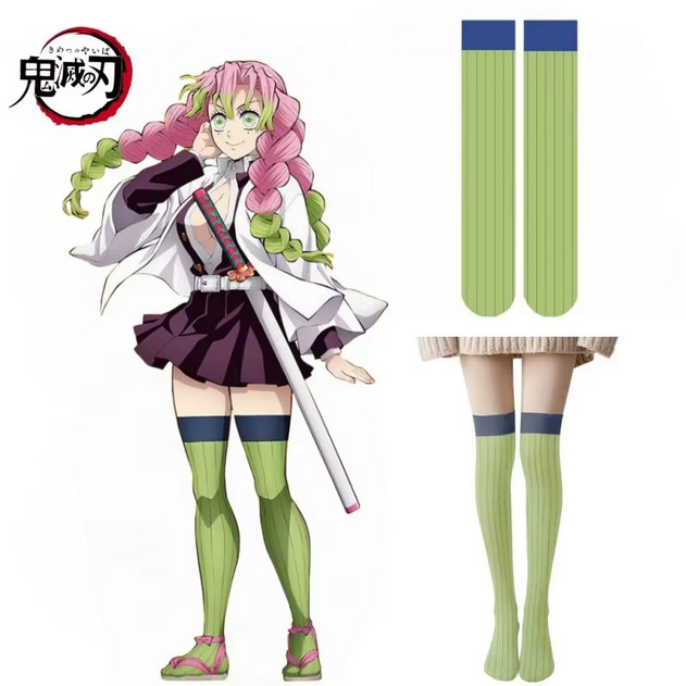 Anime Demon Slayer Kanroji Mitsuri Cosplay Over Knee Stocking Green Striped New