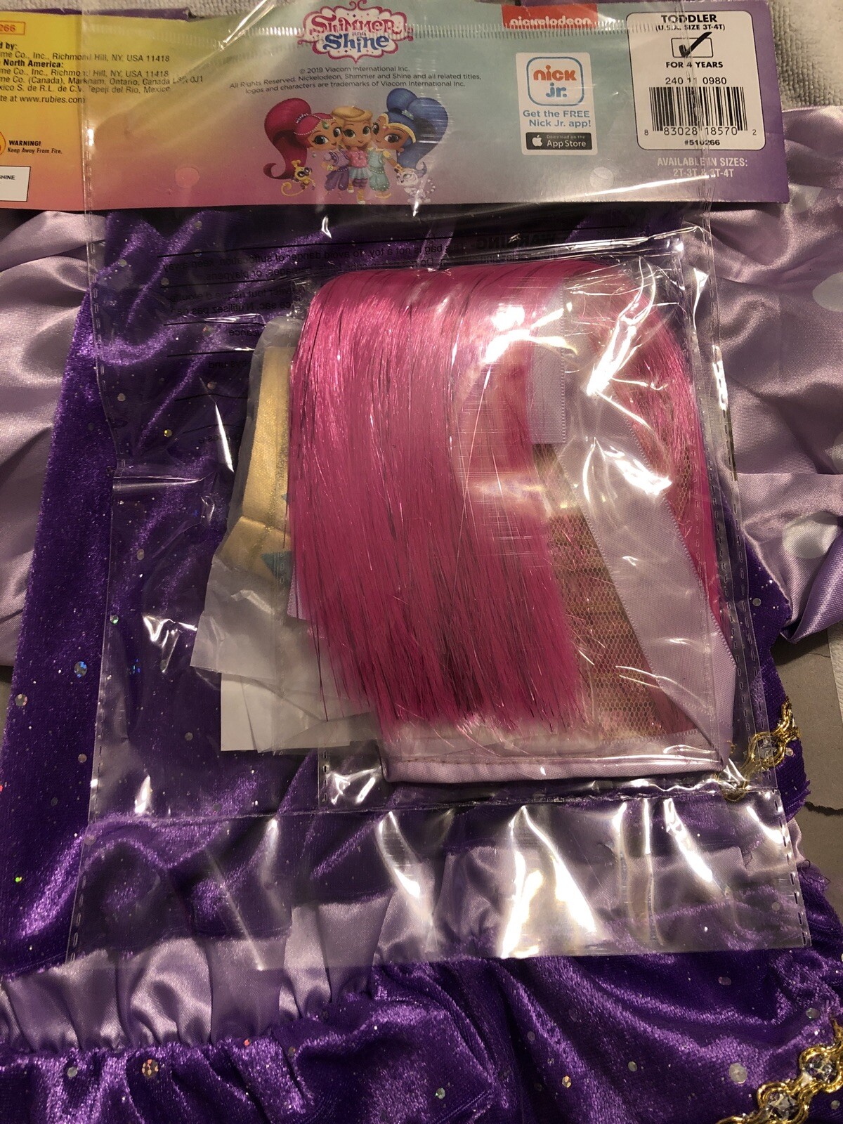 Toddler Girls 3T-4T/3-4 Shimmer Shine Genie Deluxe Costume & Headpiece Rubies