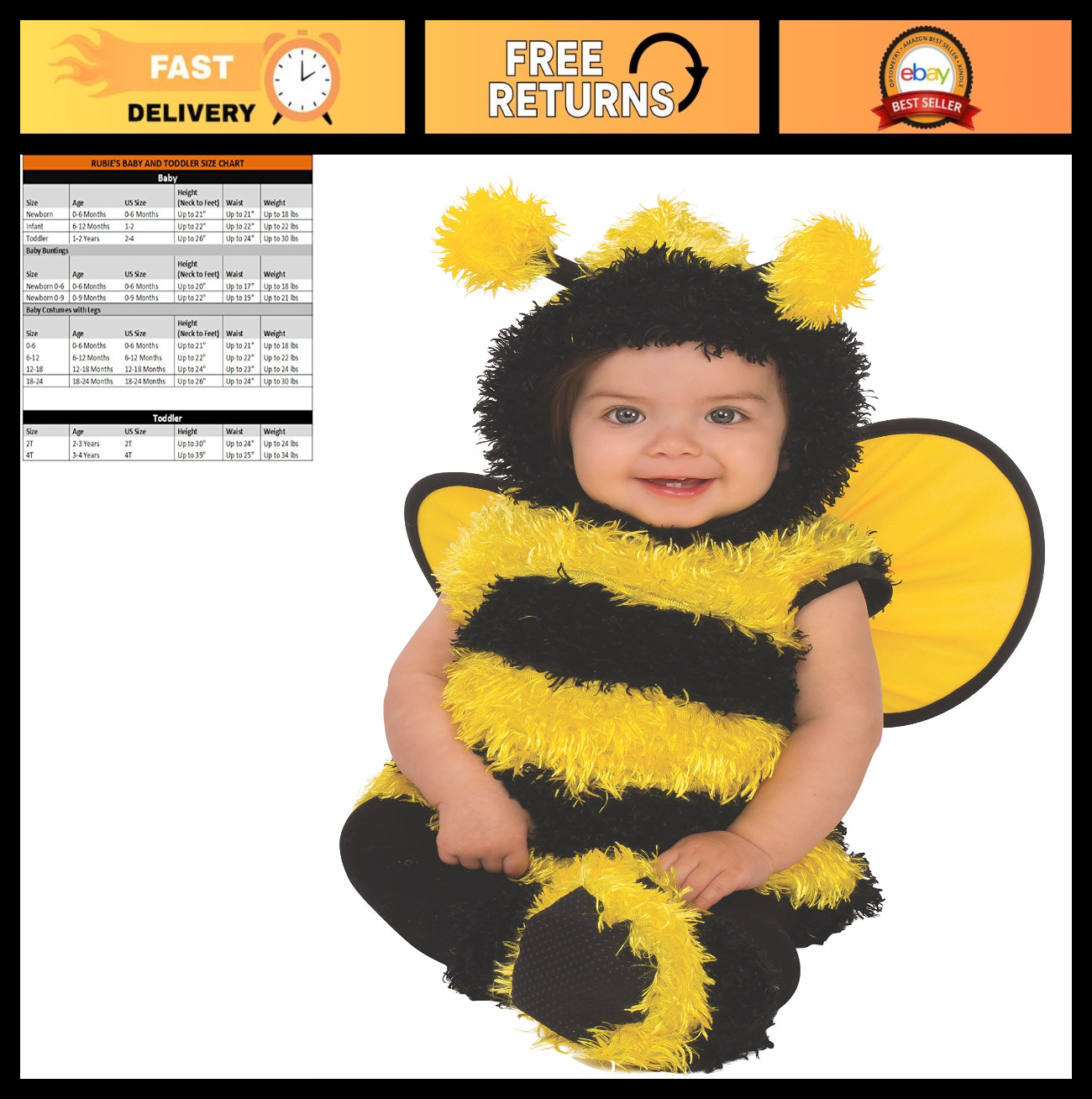 Cute Bumble Bee Baby Costume – Adorable Infant Halloween Outfit, 0-12 Months