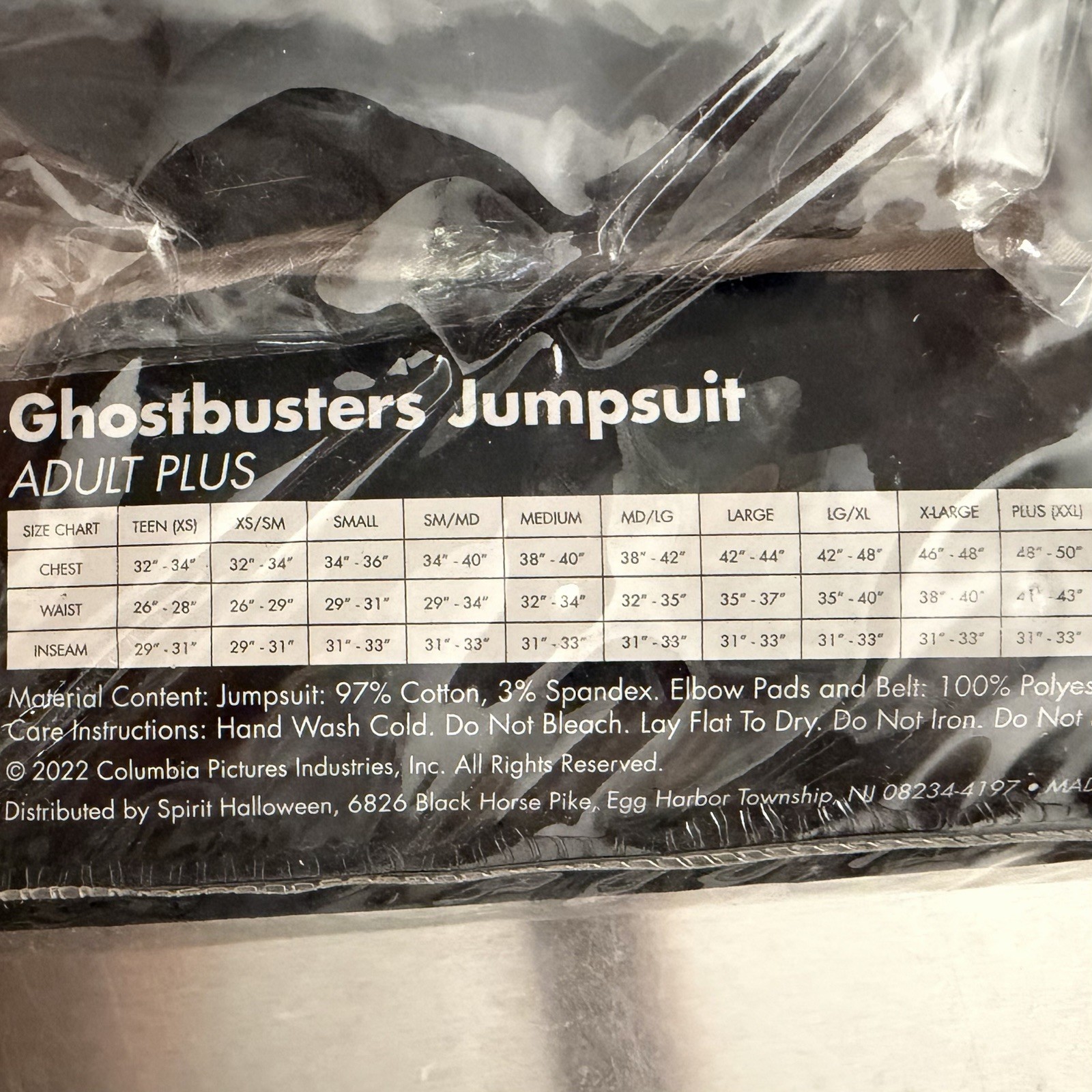 Spirit Halloween ☆ GHOSTBUSTERS One Piece Jumpsuit Costume ☆ Plus Size 2X ☆ NEW