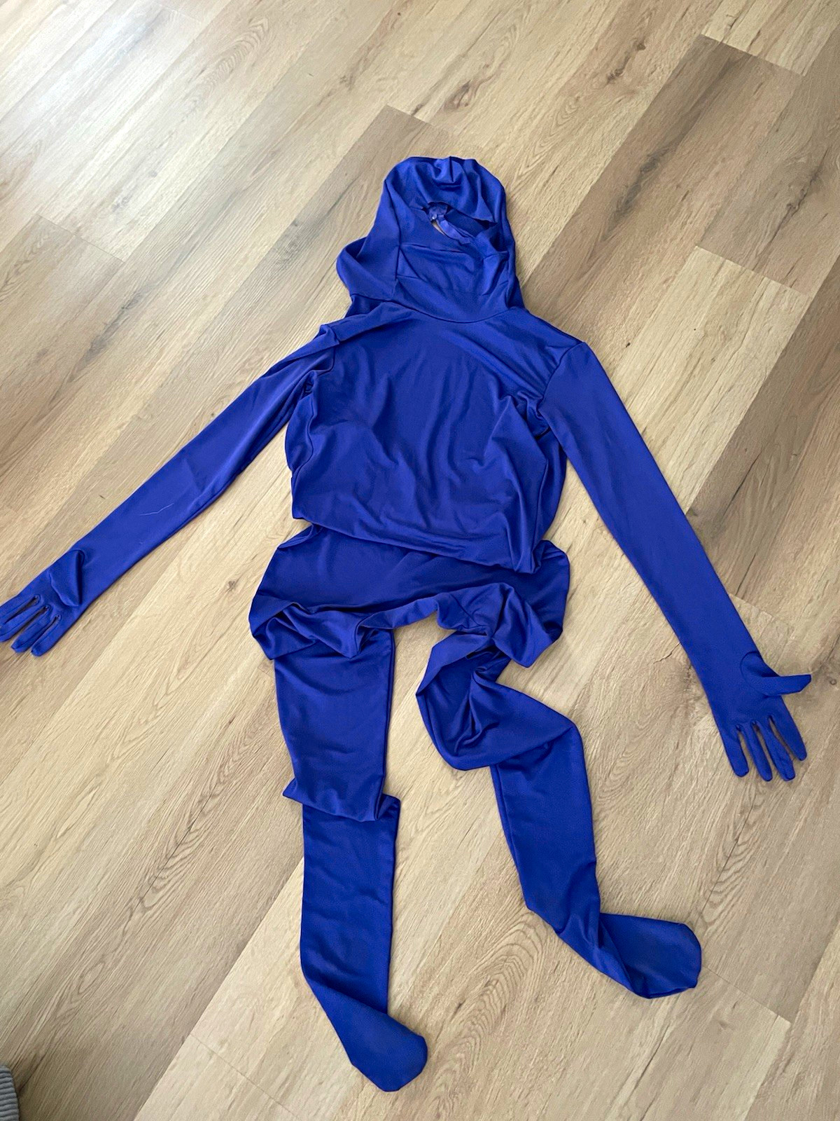 Purple Full Body Hooded Bodysuit Costume, Spandex Blend Stretch, One Size