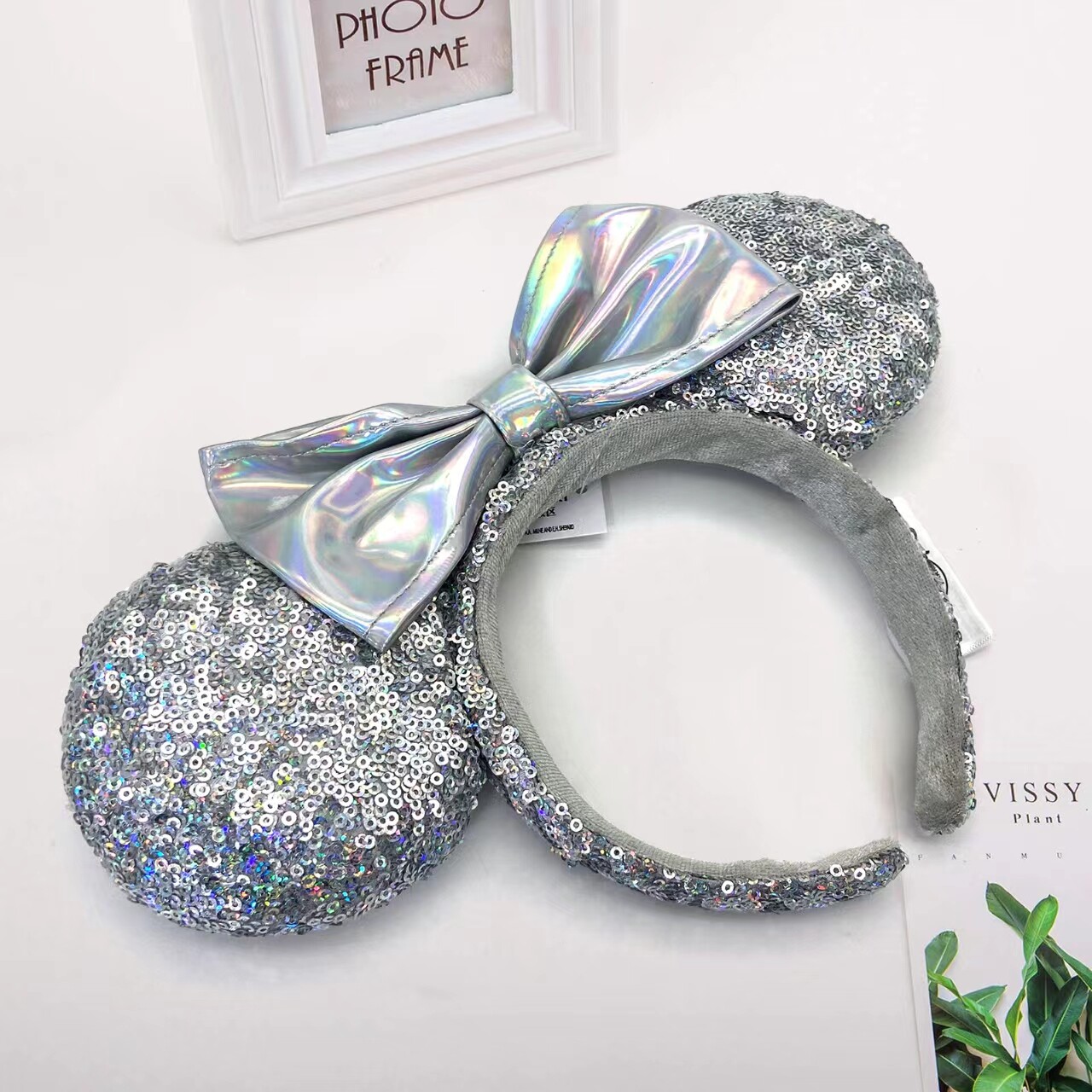 Silver Minnie Mouse Ears Cinderella Magic Mirror DisneyParks Bow Headband Gift