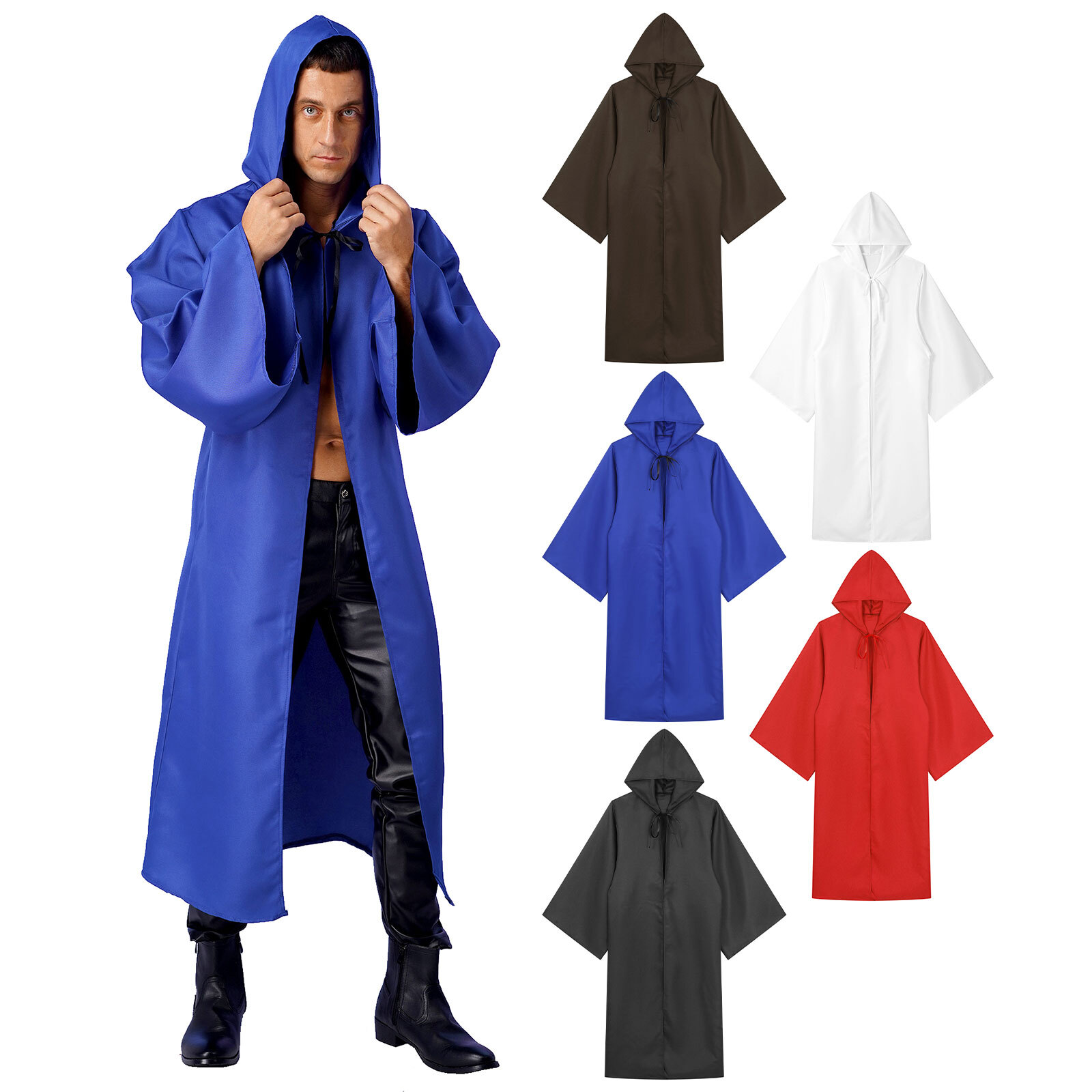 Men’s Wizard Costume Adult Tunic Hooded Robe Renaissance Halloween Cosplay Cloak