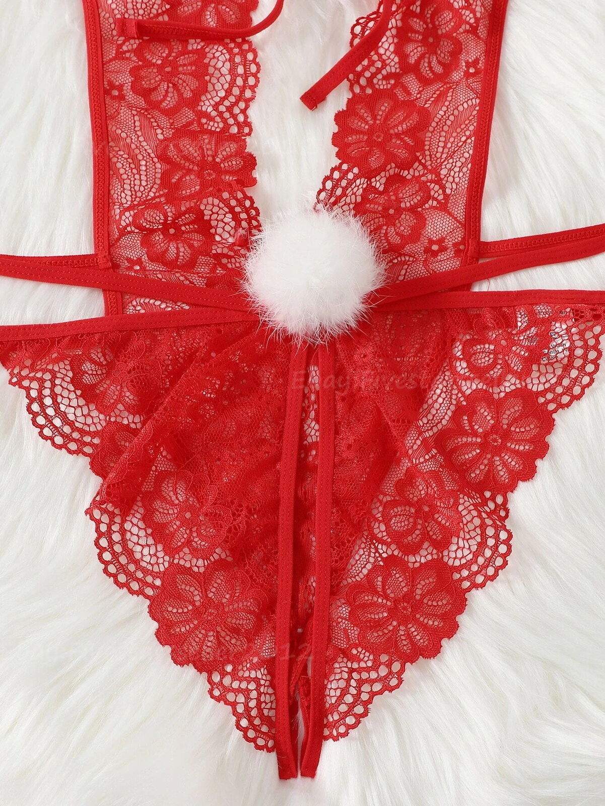 (Bodysuit,Hats)Christmas 2pcs Teddy Lingerie for Women Santa Babydoll Lingerie