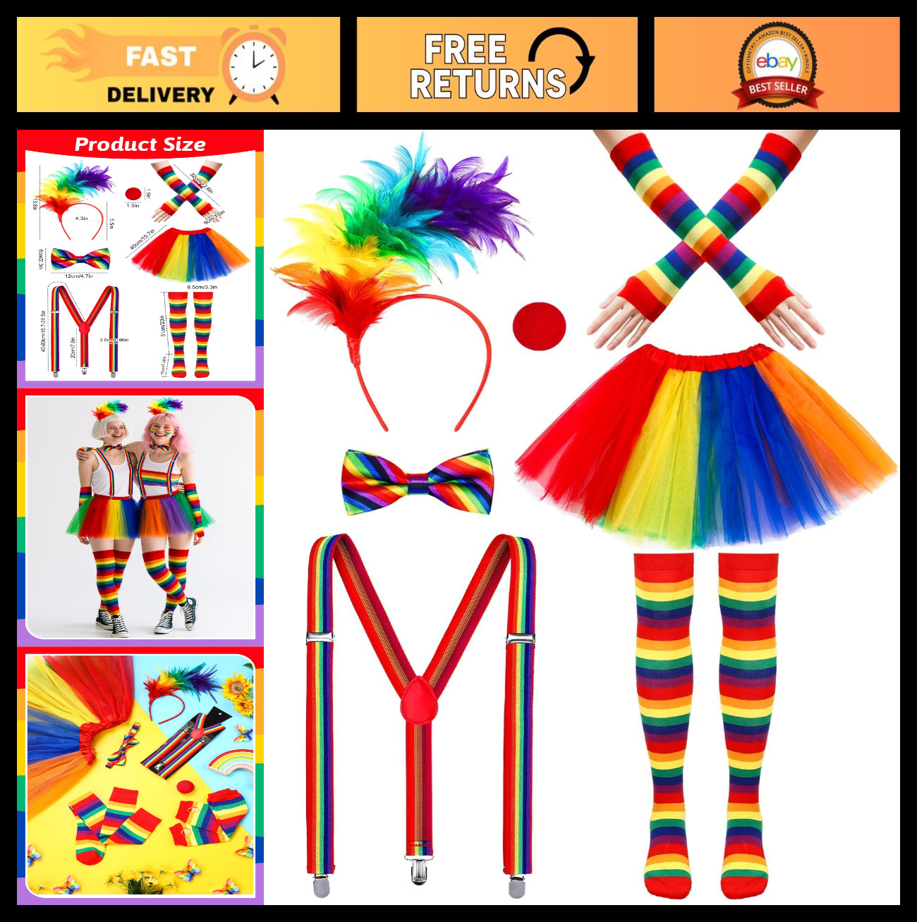 7Pcs Women’s Clown Costume Set – Circus Outfit with Feathers & Headband