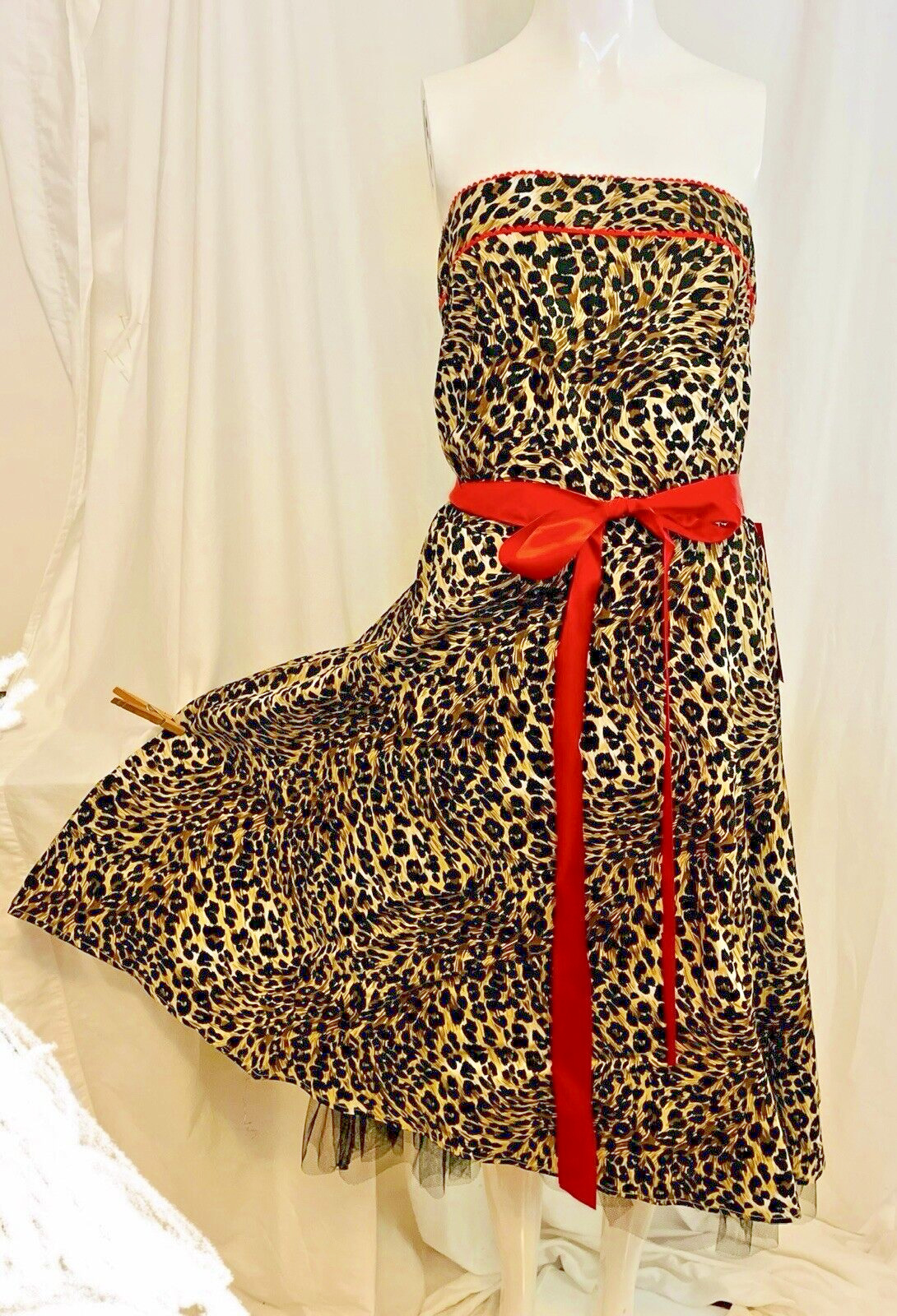 Leopard Strapless Pin-up Retro Dress Sz. 14 Fit & Flared Skirt Retro New w/Tags