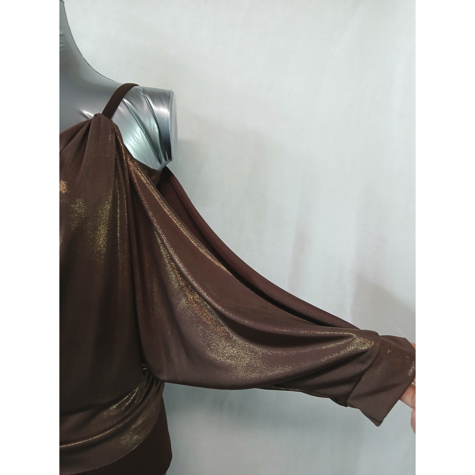 Art Stone 2324 Brown Gold Metallic Draped Asymmetrical Dance Leotard Costume MA