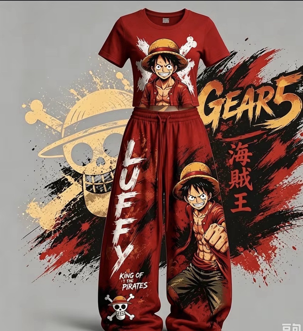 Anime One Piece Luffy Tracksuit Set T-Shirt Pants Outfit Unisex S-6XL