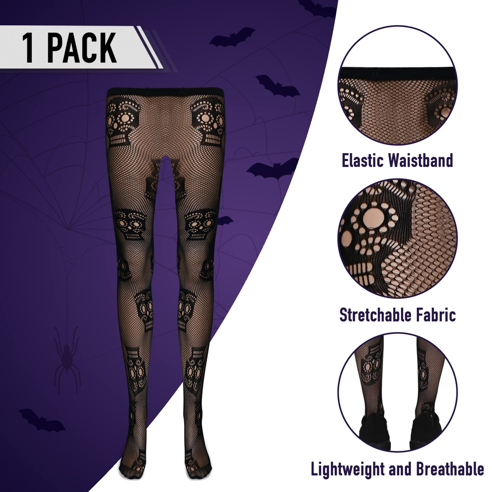 Black Fishnet Skull Stockings Tights – Gothic Day of the Dead Halloween Fish …
