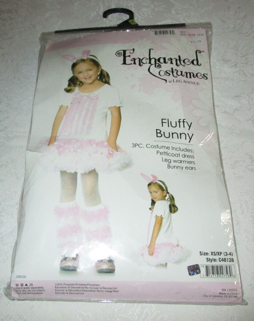 Easter Bunny XS (3T-4T) Costume w/ Petticoat Dress, Leg Warmers, Headband Ears
