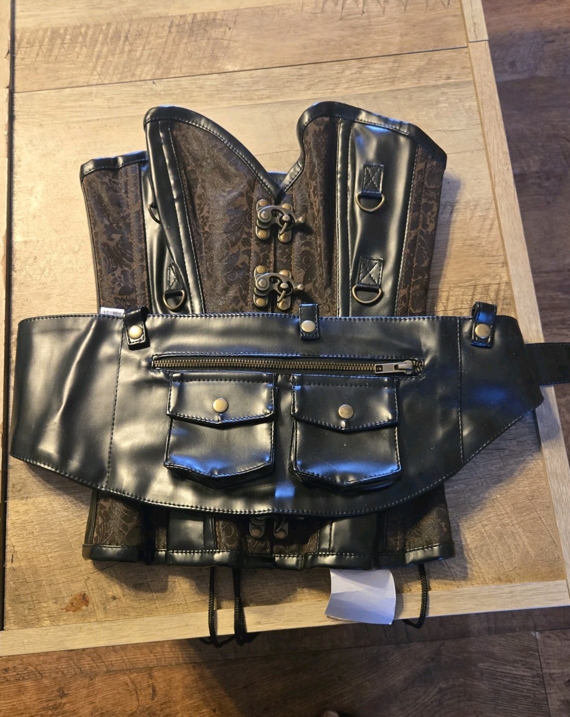 NWT 3pc Set Corset Super Store Steampunk Black Brocade Corset Gothic Utility S