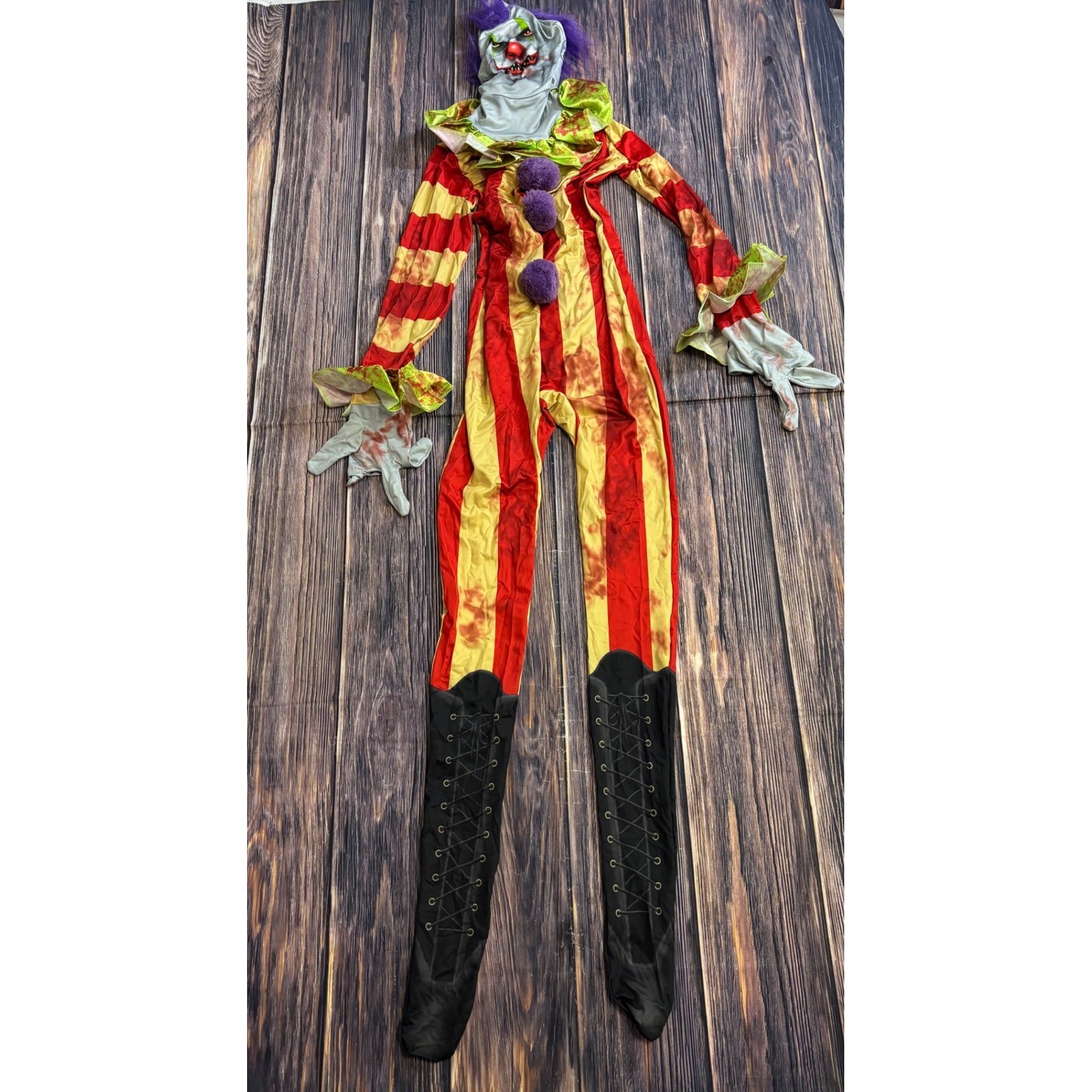 Clown Partysuit Costume Teen Small Adult Red Striped Halloween Cosplay Jumpsuit