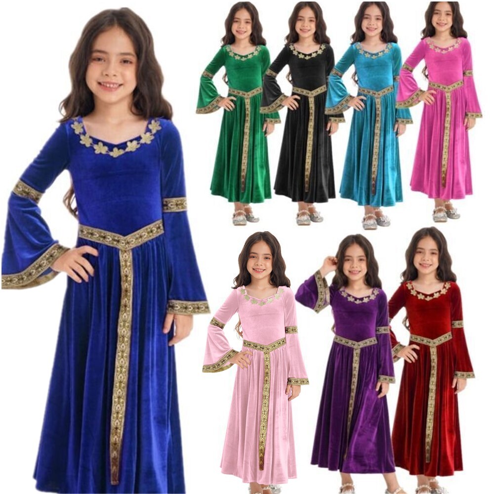 US Girls Renaissance Princess Dress Up Cosplay Medieval Princess Child Costume