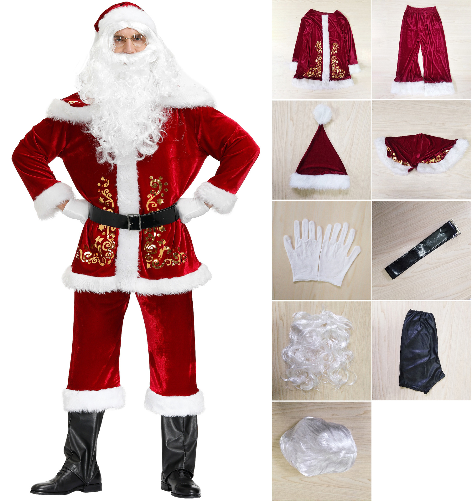 Plus Size Santa Claus Costume Outfits Full Set Men Classic Christmas Costumes