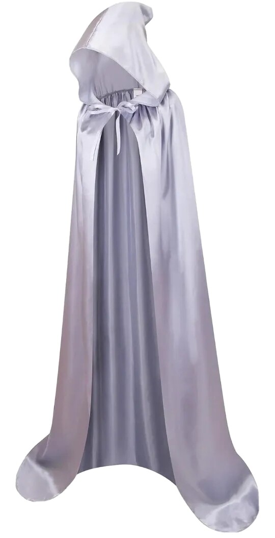 Cosplay Hooded Cloak 170CM/67″ Full Length Satin Silver Anime Royalty Costume