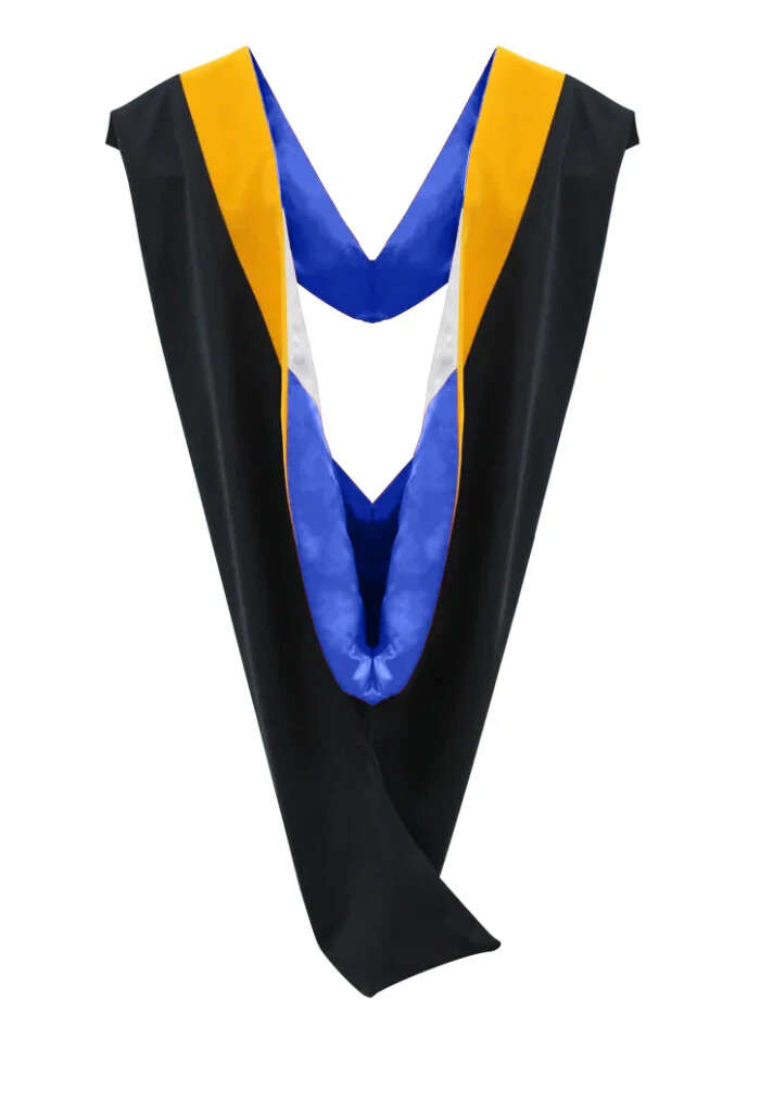 Deluxe Bachelors/Master Hood – Science Gold Velvet, Royal Blue & White