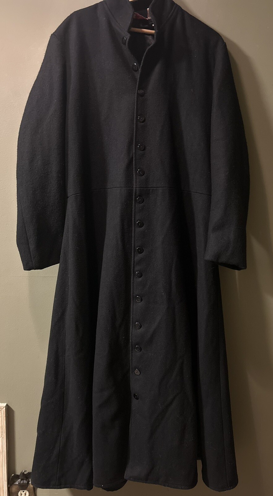 MUSEUM REPLICAS LIMITED 100% Black WOOL Trench Coat RENAISSANCE Size S/M Unisex
