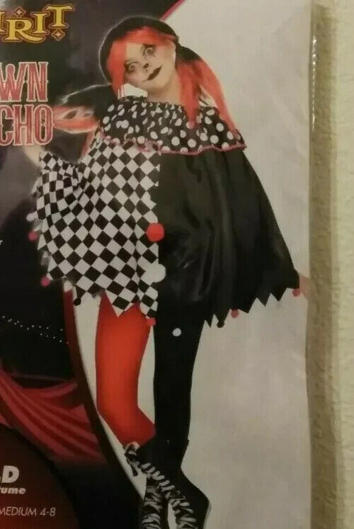 WICKED CLOWN PONCHO HALLOWEEN COSPLAY COSTUME GIRLS CHILD ( S- M ) 4-8 NEW