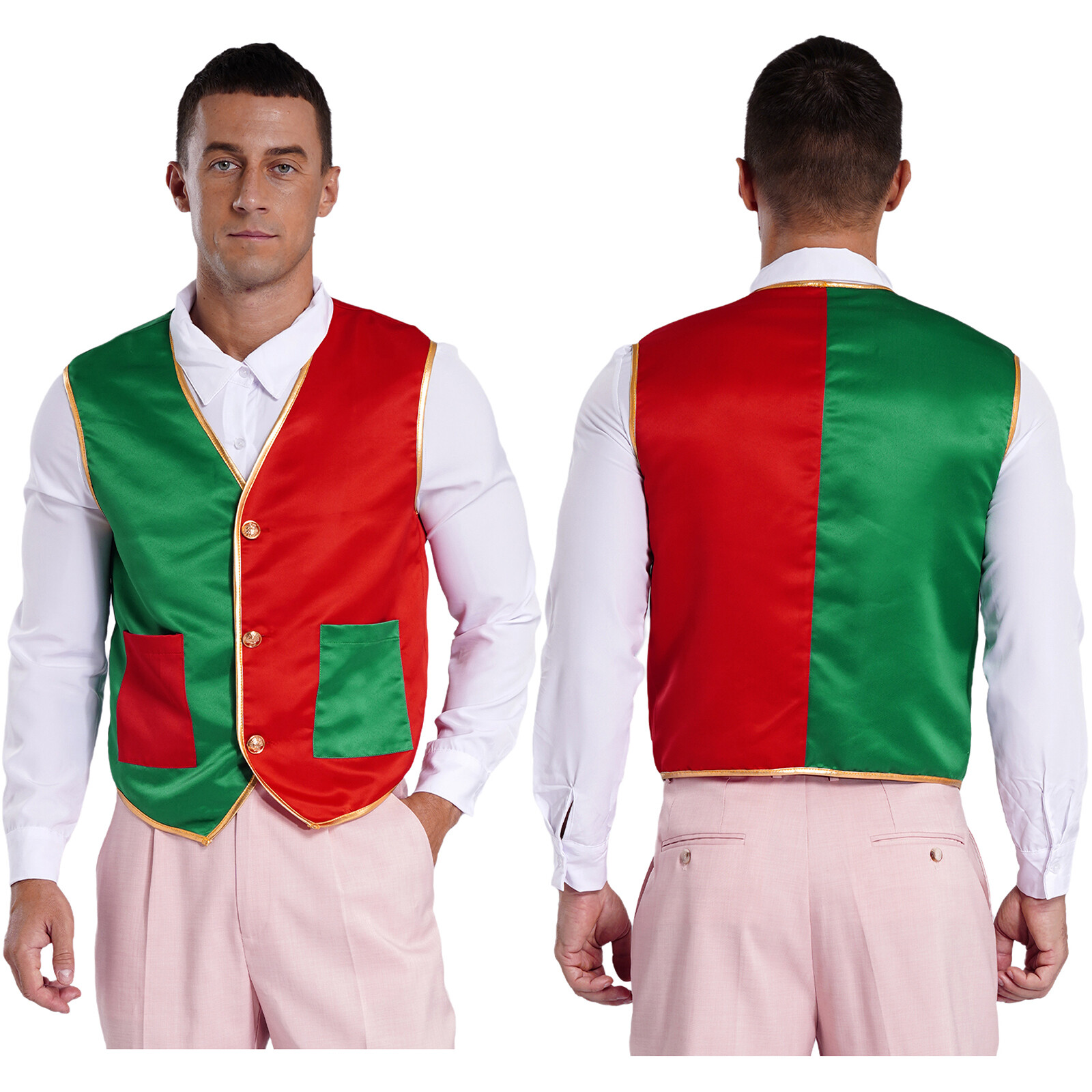 Men Vest Ringleader Christmas Sleeveless Costume Button Waistcoat Adult Tops