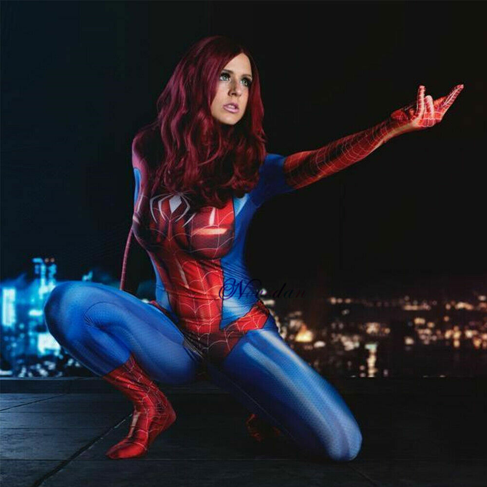 Spider-Woman Jumpsuit Cosplay Costume Spiderman Tights bodysuit Dress Party*
