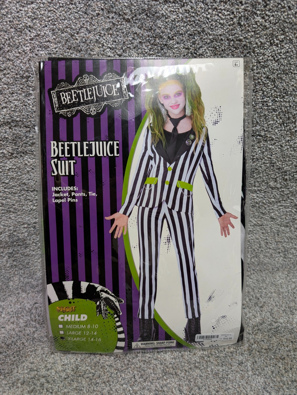 Spirit Halloween Kids Beetlejuice Suit Costume Black & White Size Child XL 14-16