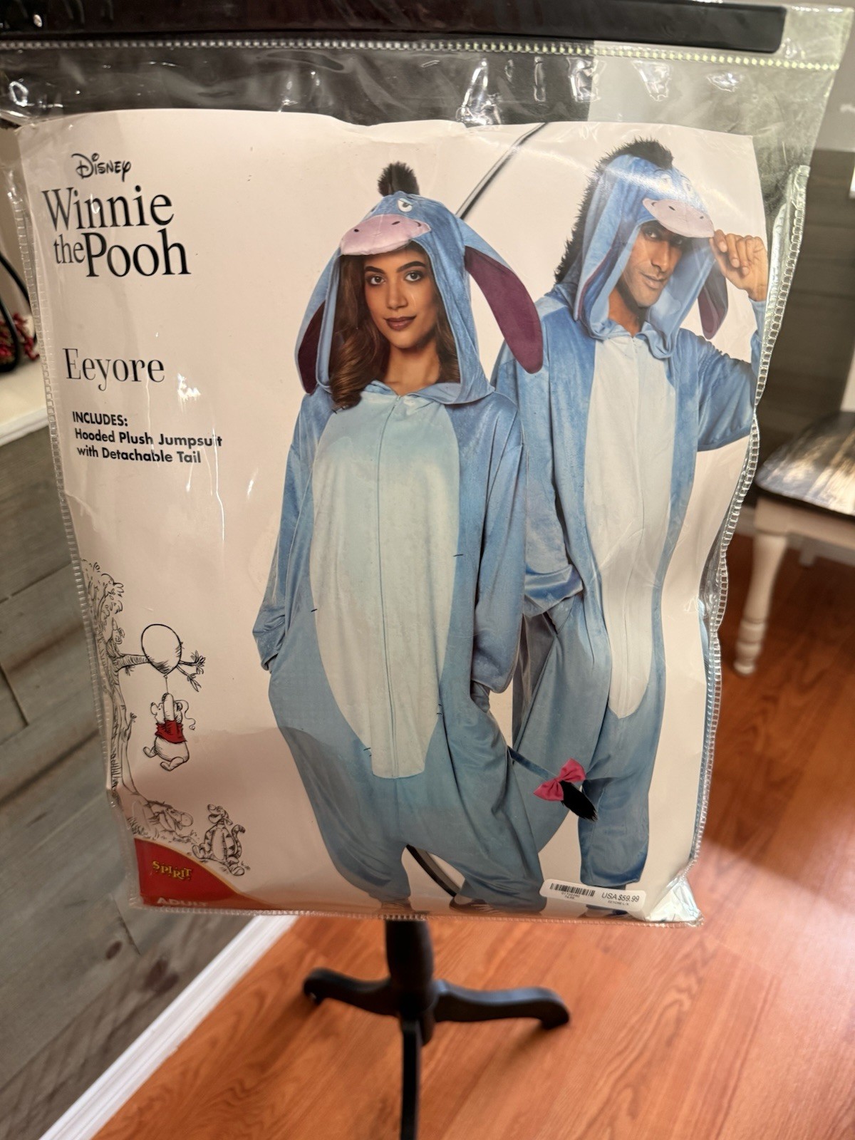 Disney Eeyore Hooded Plush Jumpsuit Costume w/ Detachable Tail L/XL Blue/Pink