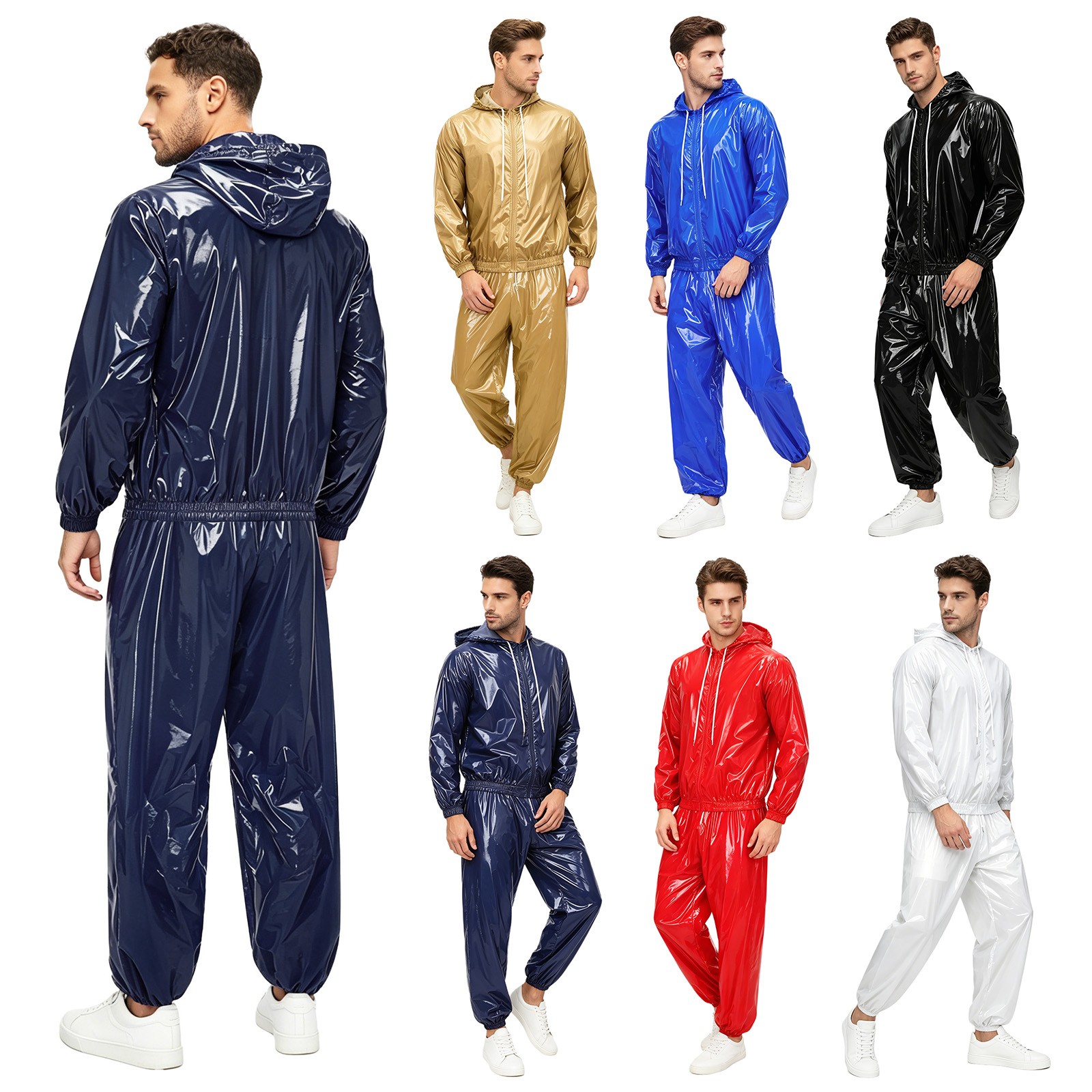 Men Hooded Sweater Set Hoodie with Trousers Gym Streetwear Sauna Suit Raincoat
