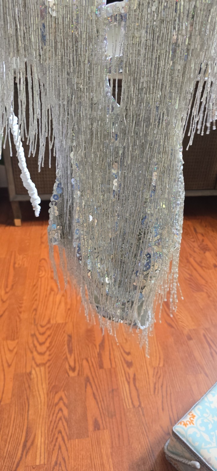 Silver Sequin Bead Fringe Performance Bodysuit Adult L Pop Star Stage Costume