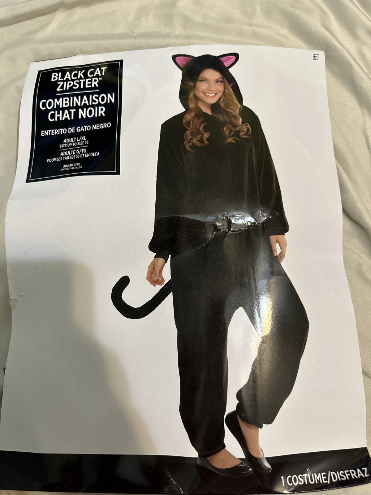 Suit Yourself BLACK CAT ZIPSTER One Piece Costume Adult Large/XL Up To 16 #152