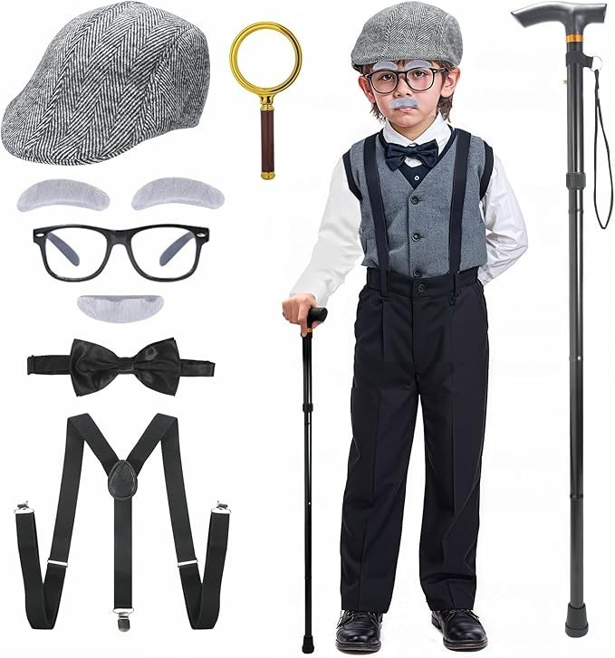 100 Days of School Costume for Boys Kids,Old Man Costume for Kids,Grandpa Costum