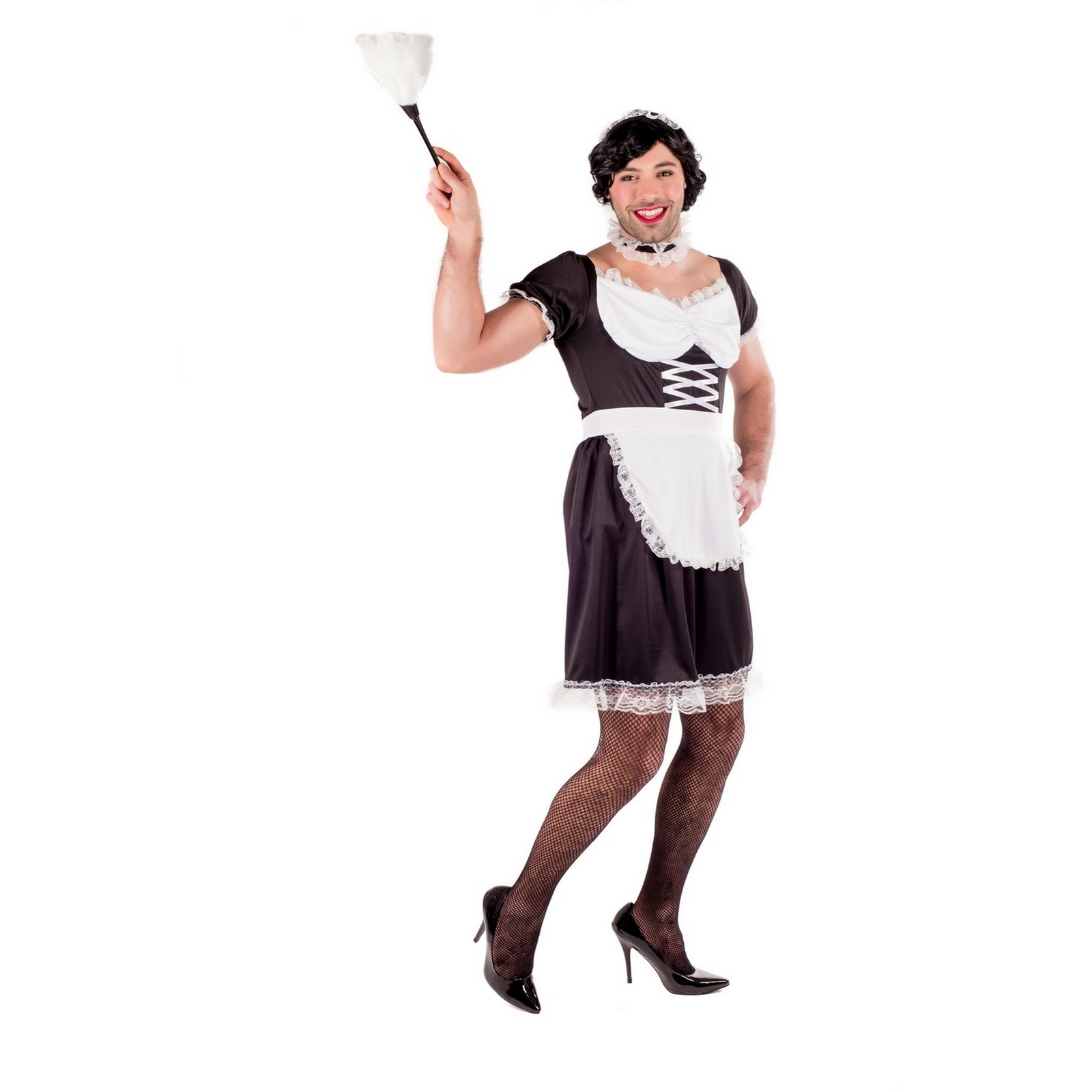 Mens Funny Black French Maid Costume M-XL Adult Male Drag Queen Halloween
