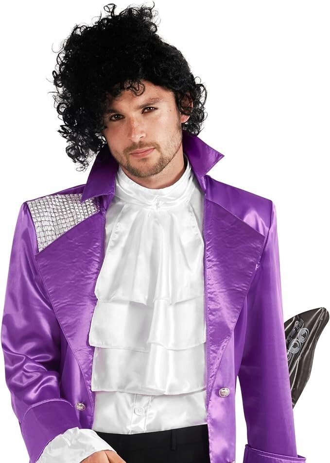 Men`s Prince Costume Adult Purple Rain Pop Star Jacket Wig Guitar Halloween