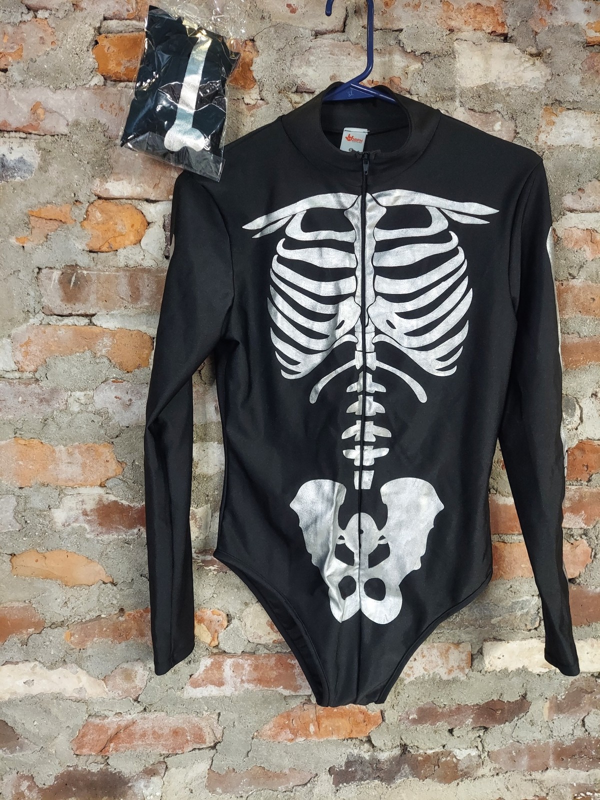 Morph Costumes Womens Skeleton Costume Bodysuit S Black White Mock Neck Long