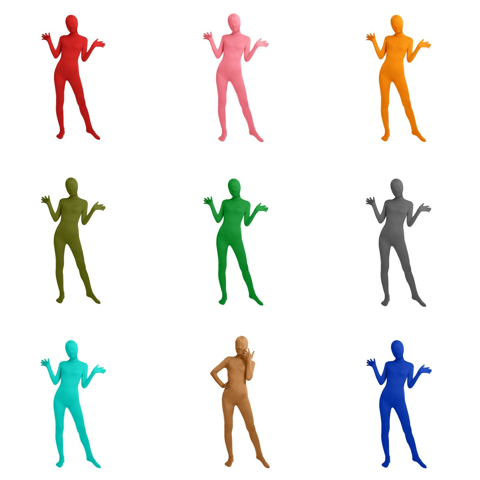 2 PCs Unisex Zentai Suit Spandex Halloween Open Face Costume Bodysuit Catsuit