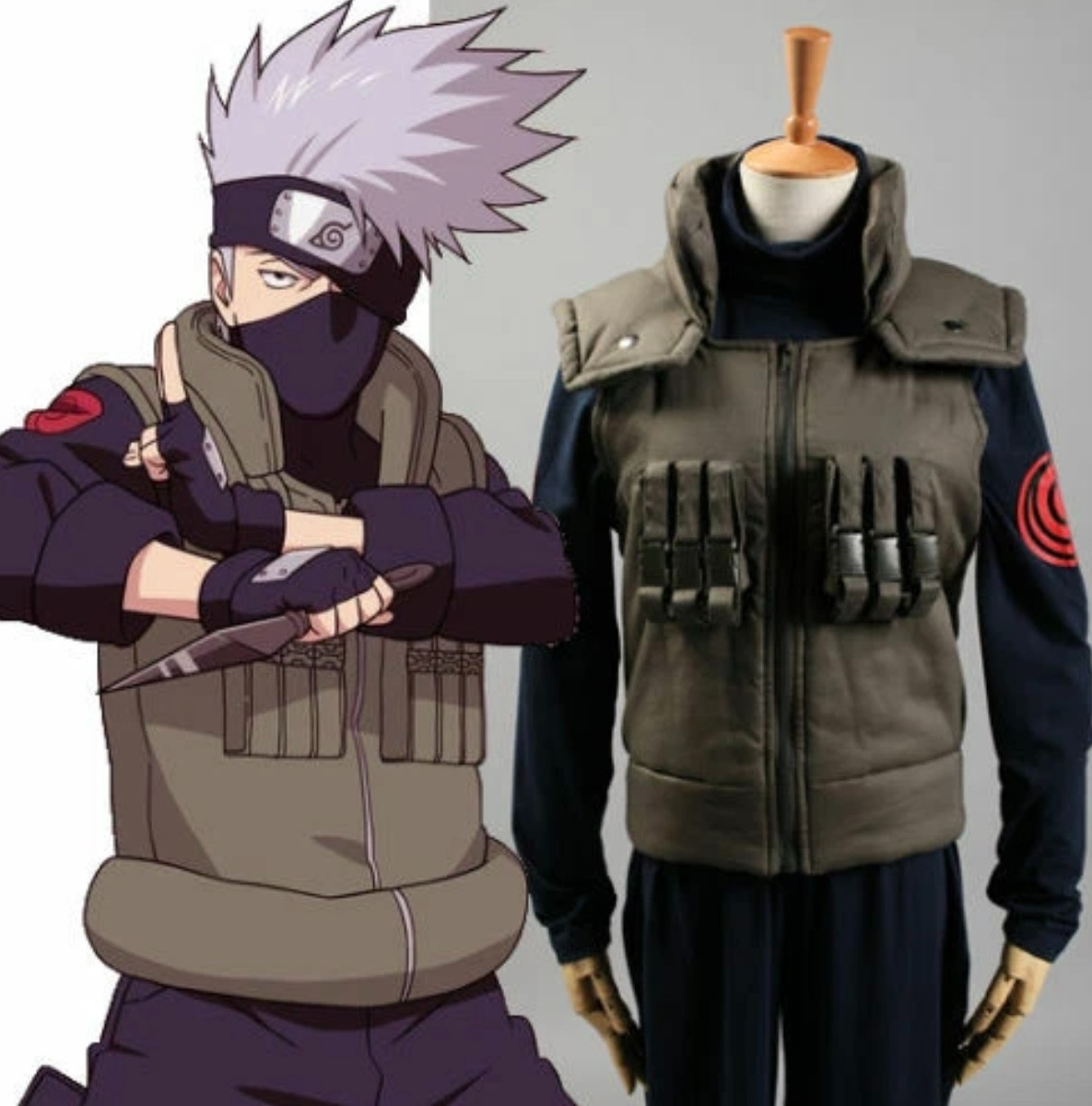 Kakashi Iruka Konoha Jonin Ninja Costume Cosplay Halloween Uniform + Headband
