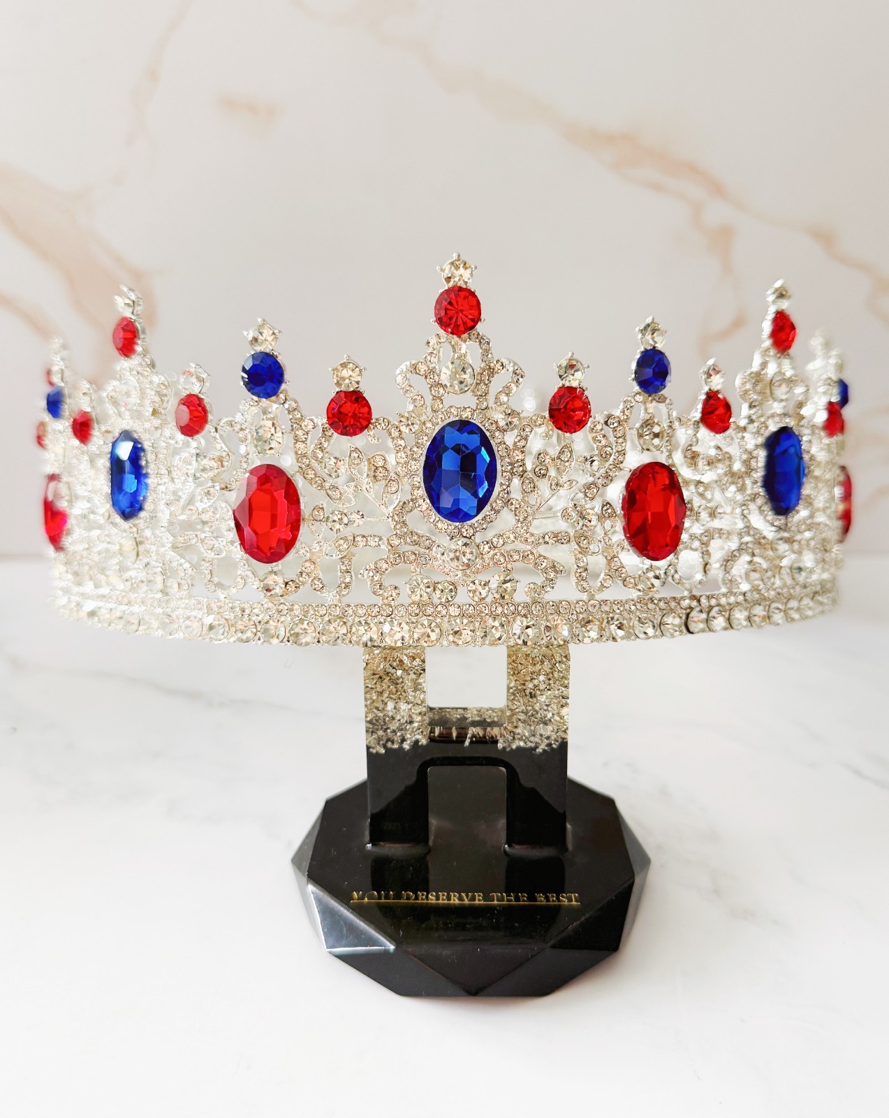 Men’s Patriotic Crown, Red Blue Rhinestone Silver Crown, USA July 4th Costume