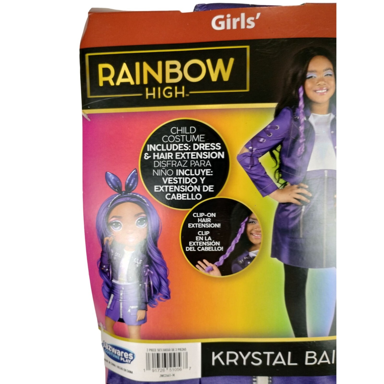 Rainbow High Girls M (7/8) Krystal Bailey Costume Dress and Hair Extension